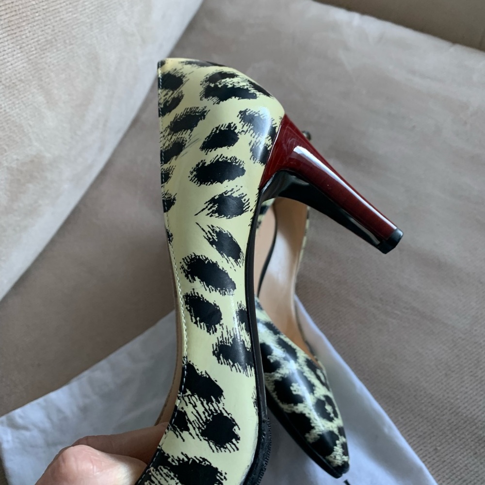 Sexy, red glossy heels, black and white animal print shoes - Worn once